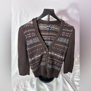 American Vintage Fair Isle Pattern
Button Up 3/4 Sleeve Cardigan